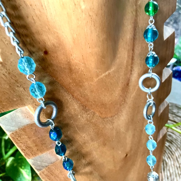 Vintage Glass/Crystal/Metal Beaded Necklace STEPHAN & CO UNIQUE 1980s BLUE-GREEN - Picture 10 of 10